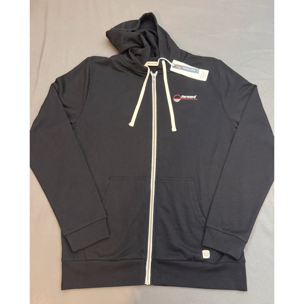 Marine Layer Afternoon Full Zip Sweatshirt Mens Medium Black Hoodie NWT Cotton